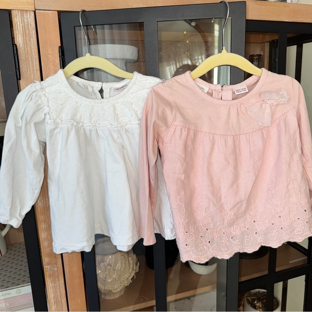 Zara Kids bundle long sleeve top blouse bow eyelet toddler babygirl blush floral